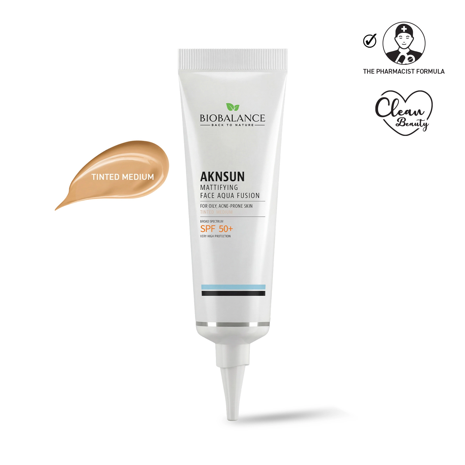 ضد آفتاب رنگی بیوبالانس AKNSUN ماتکننده SPF50+ رنگ Medium حجم ۴۰ میلیلیتر