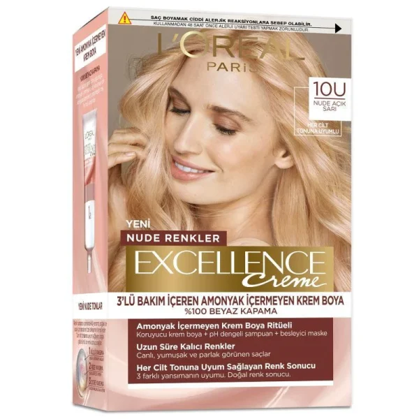 رنگ مو لورآل شماره 10U بدون آمونیاک -  EXCELLENCE رنگ بلوند نود - Image 1