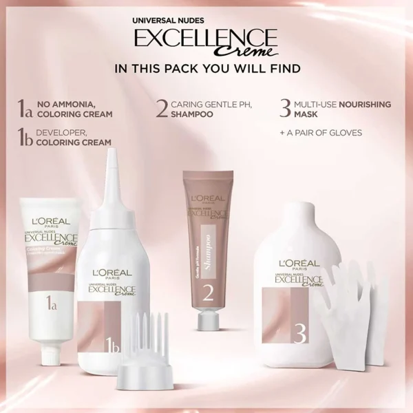 کیت رنگ مو لورآل سری Excellence  7U رنگ فندقی (بدون آمونیاک) - Image 2